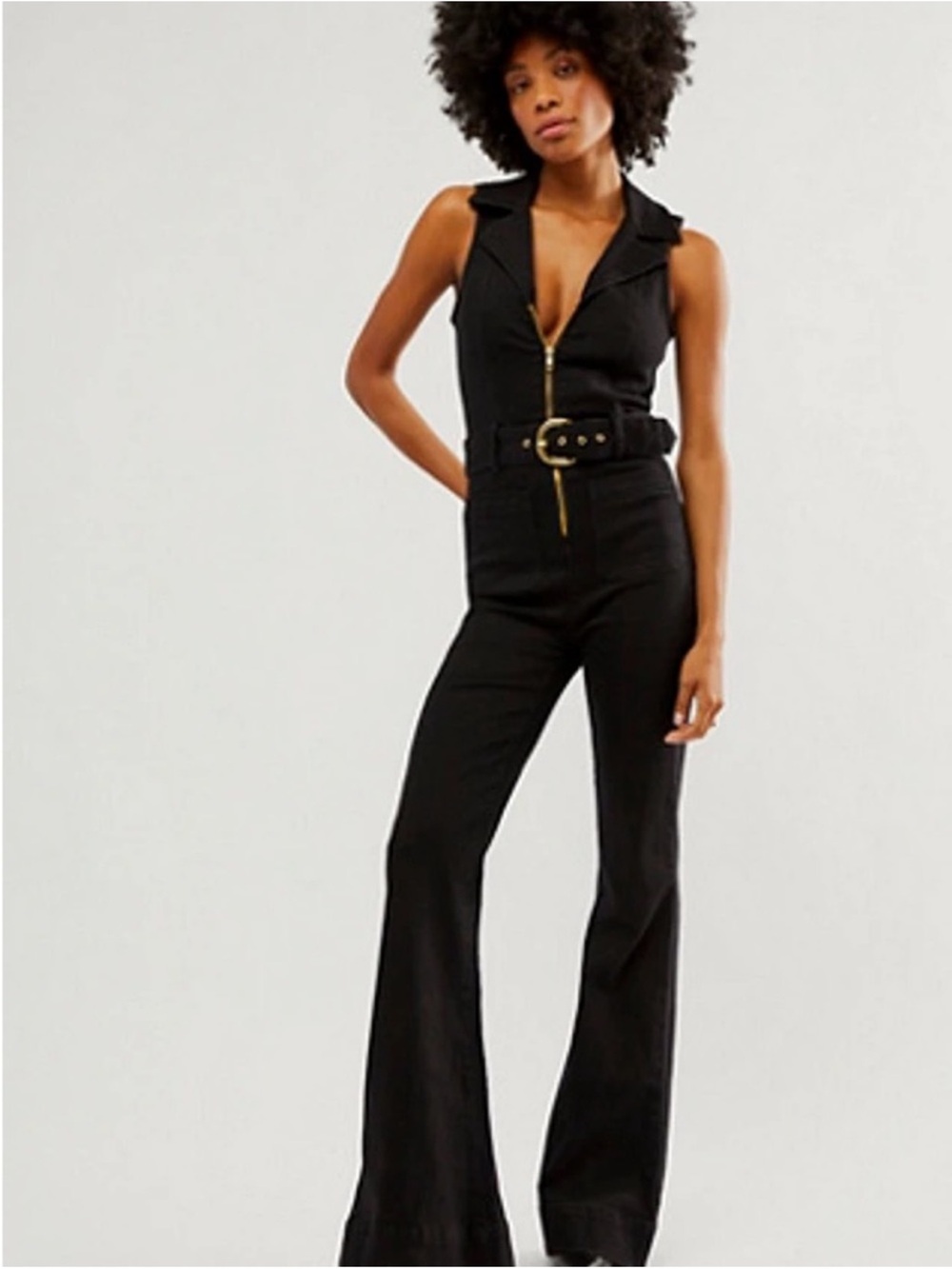 Show Me Your Mumu Jacksonville Black Denim Jumpsuit M Tall 34” Inseam